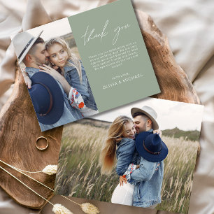 Budget Sage Green Wedding Photo Thank You Card