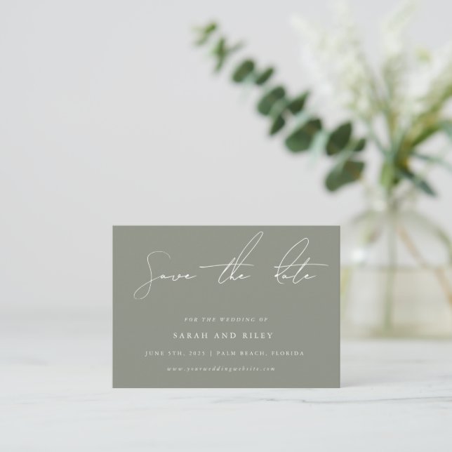 BUDGET Sage Green Wedding Save The Date Invitation (Standing Front)