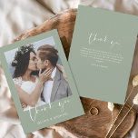 Budget Sage Green Wedding Thank You Card<br><div class="desc">Budget Sage Green Wedding Thank You Cards that have a photo on the front and back. The Thank you cards contain a modern hand lettered cursive script typography that are elegant,  simple and modern to use after you wedding day celebration.</div>