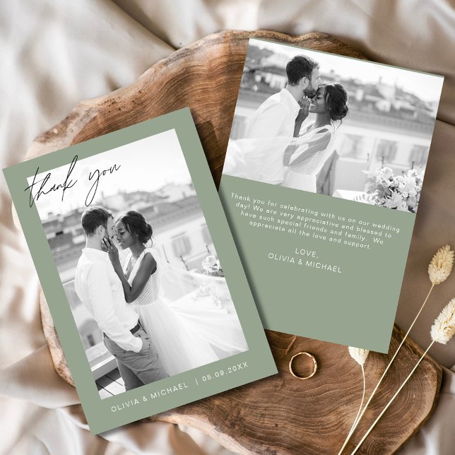 Budget Sage Green Wedding Thank You Cards (Creator Uploaded)