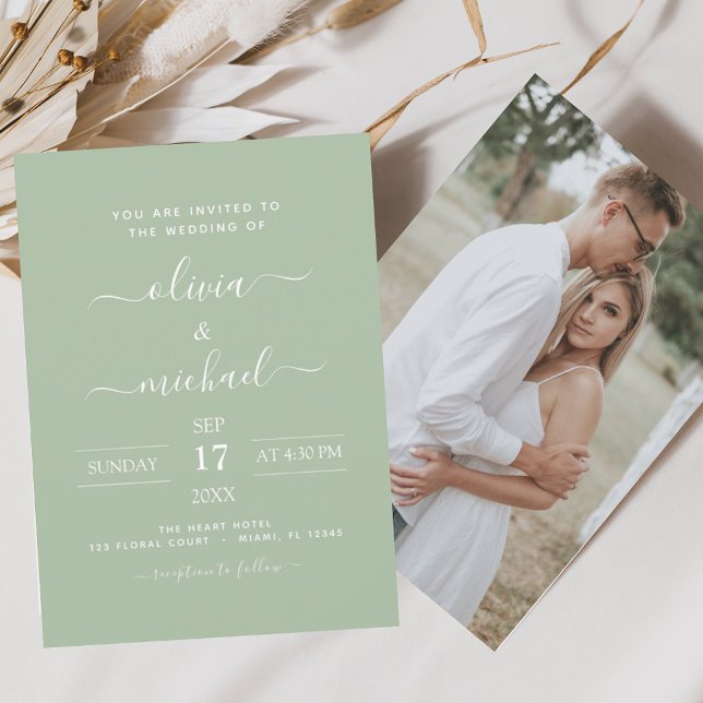 Budget Sage Green Wedding with Photo Invitation (Creator Uploaded)