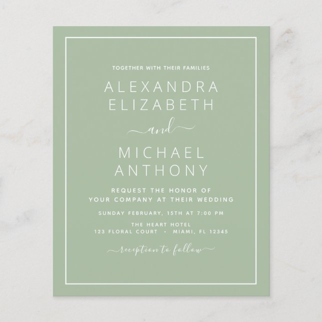 Budget Sage Green Wedding with Photo Invitation Fl Flyer (Front)