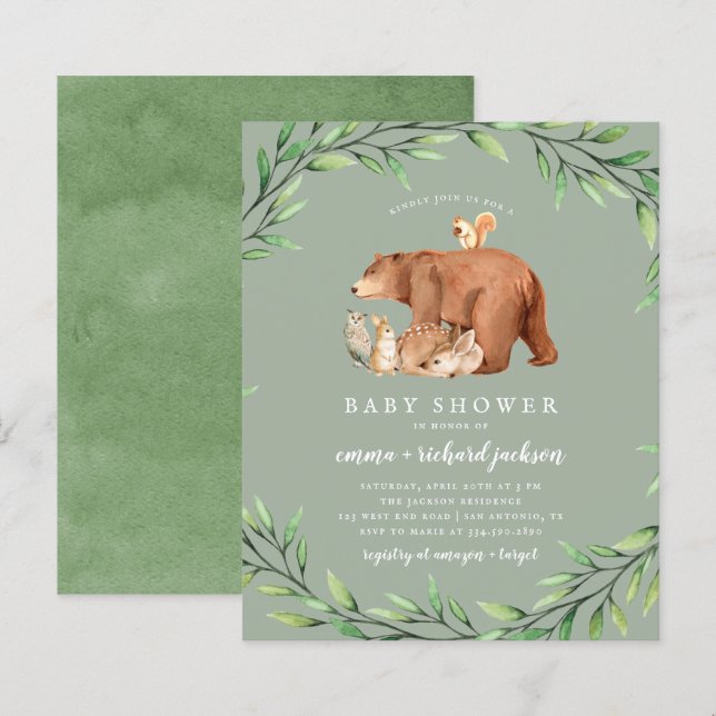 Budget Sage Greenery Forest Animals Baby Shower (Front/Back)