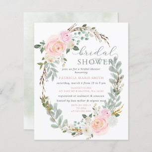 Budget Sage Pink Floral Bridal Shower Invitation