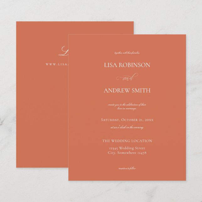 Budget Salmon Orange Calligraphy Wedding (Front/Back)