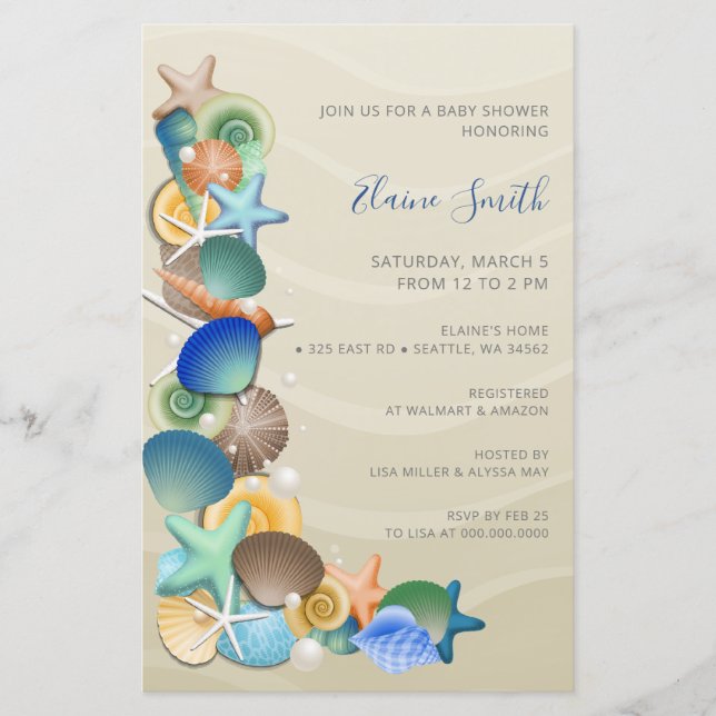 Budget Sandy Ocean Beach Baby Shower Invitations (Front)