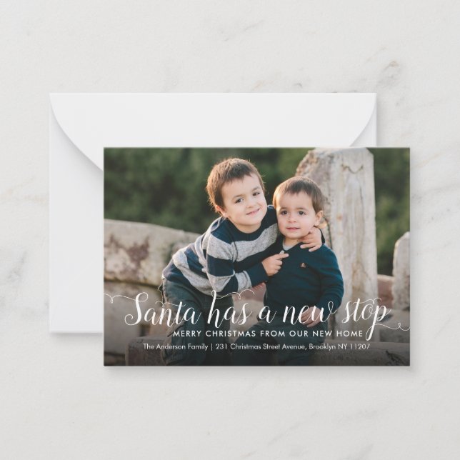 Budget Santa New Home Stop Photo Holiday Moving Card (Front)