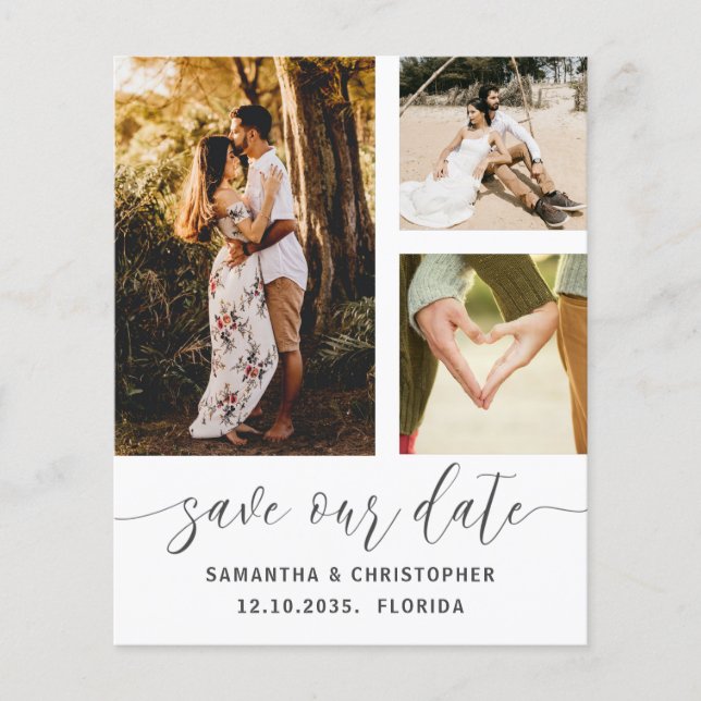 Budget Save Our Date Black & White 3 Photo  (Front)