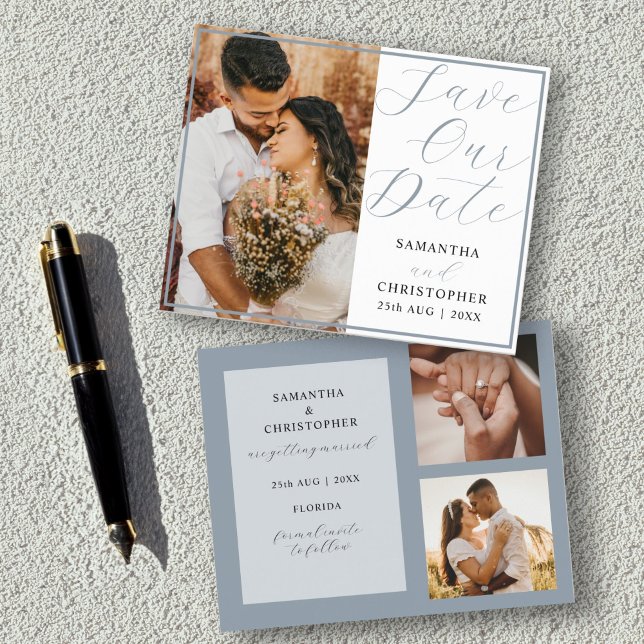Budget Save Our Date Dusty Blue Photo Wedding (Creator Uploaded)