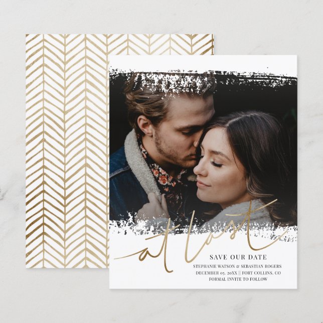 Budget Save Our Date Photo Gold & White  (Front/Back)