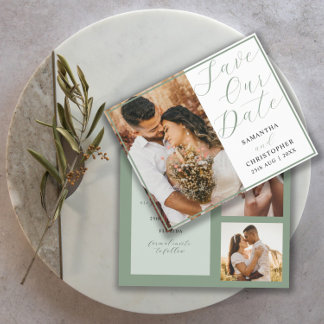 Budget Save Our Date Sage Green Photo Wedding