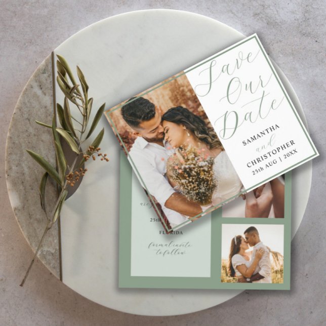 Budget Save Our Date Sage Green Photo Wedding (Creator Uploaded)