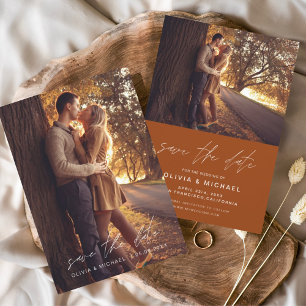 Budget Save the Date Burnt Orange Wedding Photo Flyer