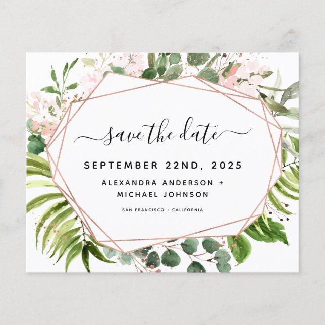 Budget Save the Date Eucalyptus Greenery Geometric Flyer (Front)