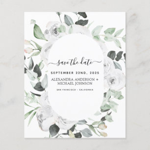 Budget Save the Date Eucalyptus White Floral Flyer
