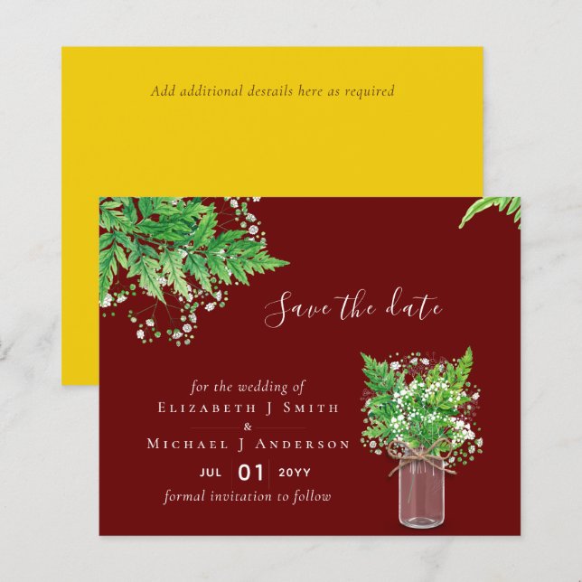 BUDGET Save the Date Fern Greenery Wedding (Front/Back)