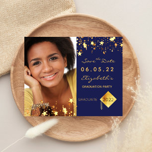 Budget Save the Date graduation party blue 2022