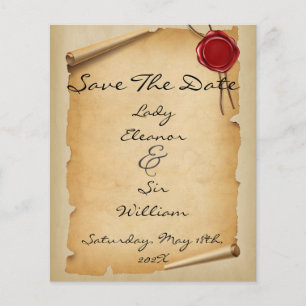 Budget Save The Date Mediaeval Aged Scroll Wax Sea Flyer