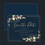 BUDGET Save The Date | Navy Gold Eucalyptus<br><div class="desc">Let your friends and family know that you have set a date for your wedding with this beautiful watercolor eucalyptus Save the Date card. **PLEASE READ BEFORE PURCHASING** 1. Budget stationery measures 4.5" x 5.6" and fits inside an A6 envelope. You can add white envelopes to your order. 2. Each...</div>