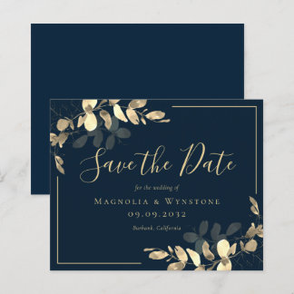 BUDGET Save The Date | Navy Gold Eucalyptus
