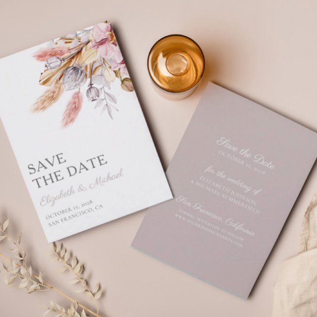 Budget Save The Date Pampas Grass Chic Boho Floral Invitation (Creator Uploaded)