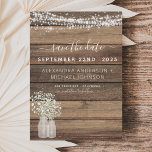 Budget Save the Date Rustic Farmhouse Invitation Flyer<br><div class="desc">2022 Budget Rustic Farmhouse String Lights and Baby's Breath in a Jar Save the Date Wedding Invitations on Wood background - includes beautiful and elegant script typography with modern Country Farm House Sparkle for the special Wedding day celebration.</div>