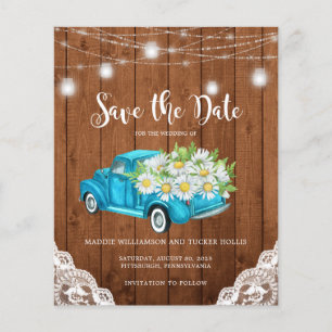 Budget Save the Date Rustic Wood Lights Daisies 