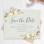 BUDGET Save The Date | Sage Green Gold Eucalyptus<br><div class="desc">Let your friends and family know that you have set a date for your wedding with this beautiful watercolor eucalyptus Save the Date card. **PLEASE READ BEFORE PURCHASING** 1. Budget stationery measures 4.5" x 5.6" and fits inside an A6 envelope. You can add white envelopes to your order. 2. Each...</div>