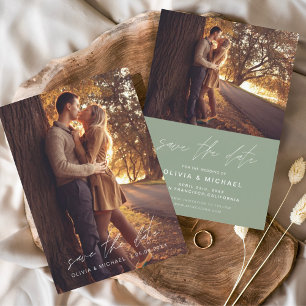 Budget Save the Date Sage Green Wedding Photo