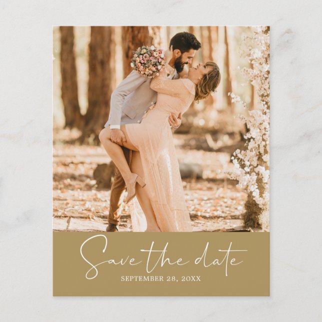 Budget Save the Date Script Gold Photo Flyer (Front)