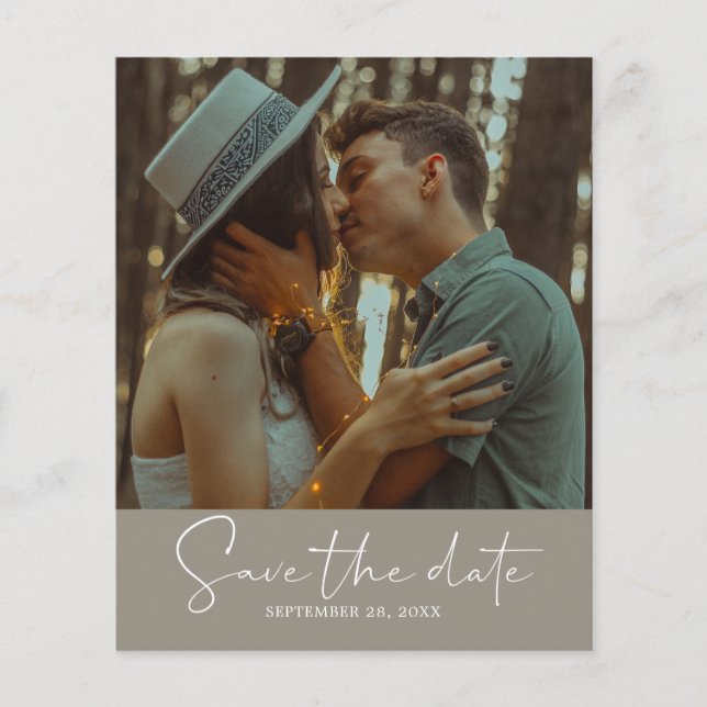 Budget Save the Date Script Grey Photo Flyer (Front)