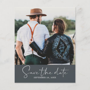 Budget Save the Date Script Off-Black Photo Flyer