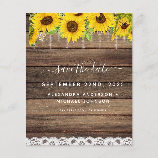 Budget Save the Date Sunflower Rustic Invitation Flyer (Front)