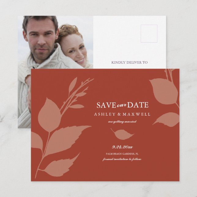 Budget Save The Date Terracotta Announcement Postcard (Front/Back)