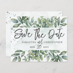 Budget Save the Date Watercolor Eucalyptus