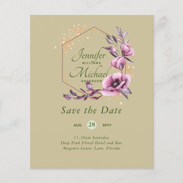 BUDGET Save The Dates Magenta Floral Wreath (Front)