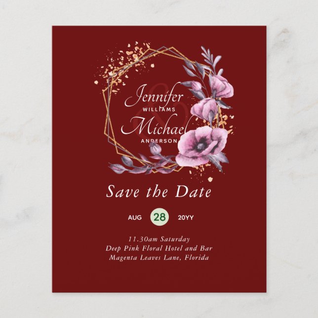 BUDGET Save The Dates Magenta Floral Wreath (Front)