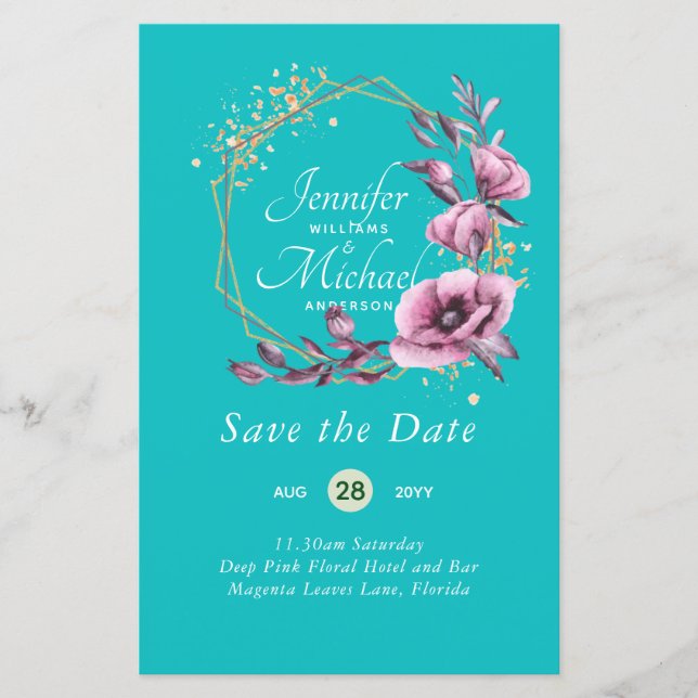 BUDGET Save The Dates Magenta Floral Wreath (Front)