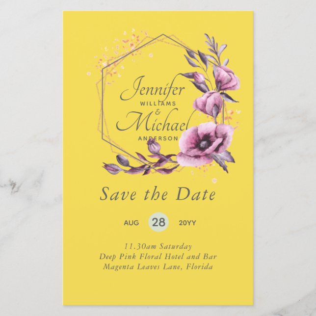 BUDGET Save The Dates Magenta Floral Wreath (Front)