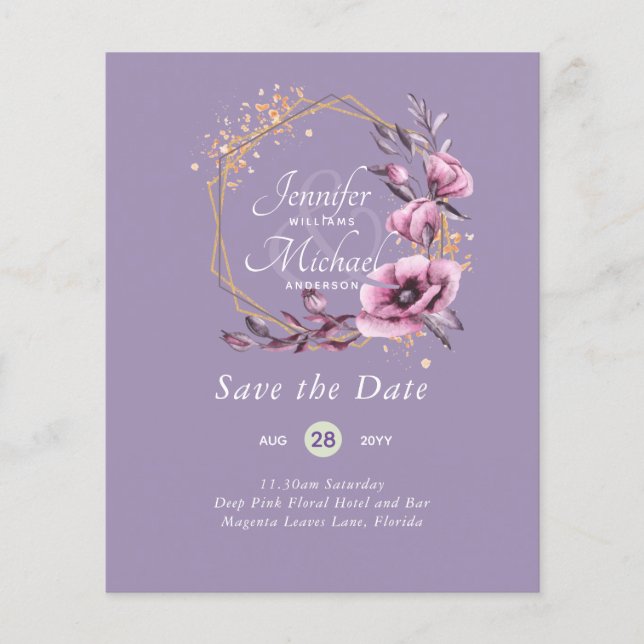 BUDGET Save The Dates Magenta Floral Wreath (Front)