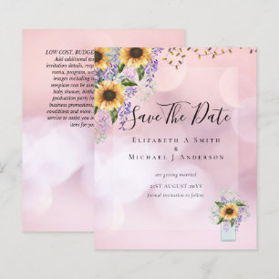 BUDGET SAVE THE DATES Rustic Sunflowers Purple