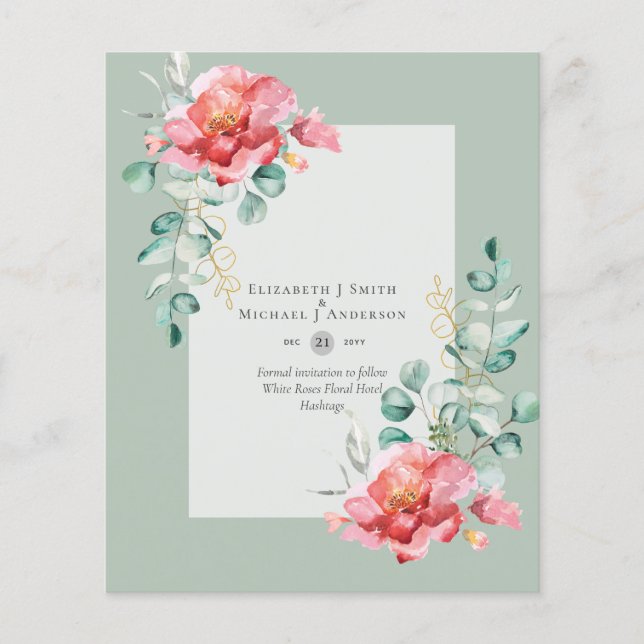 BUDGET SAVE THE DATES - White Roses Floral Flyer (Front)