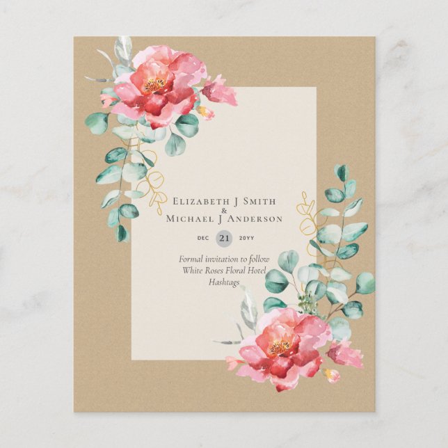 BUDGET SAVE THE DATES - White Roses Floral Flyer (Front)