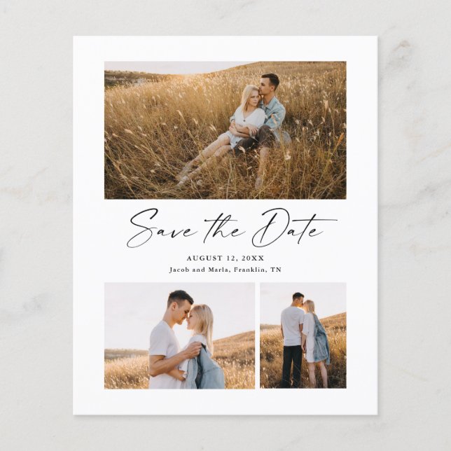 Budget Script 3 Photo Wedding Save The Date (Front)