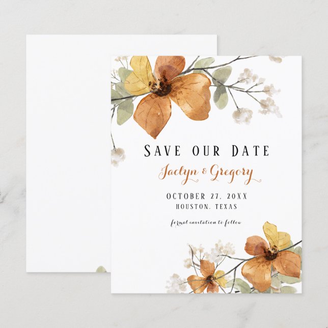 Budget Script Autumn Floral Save The Date (Front/Back)