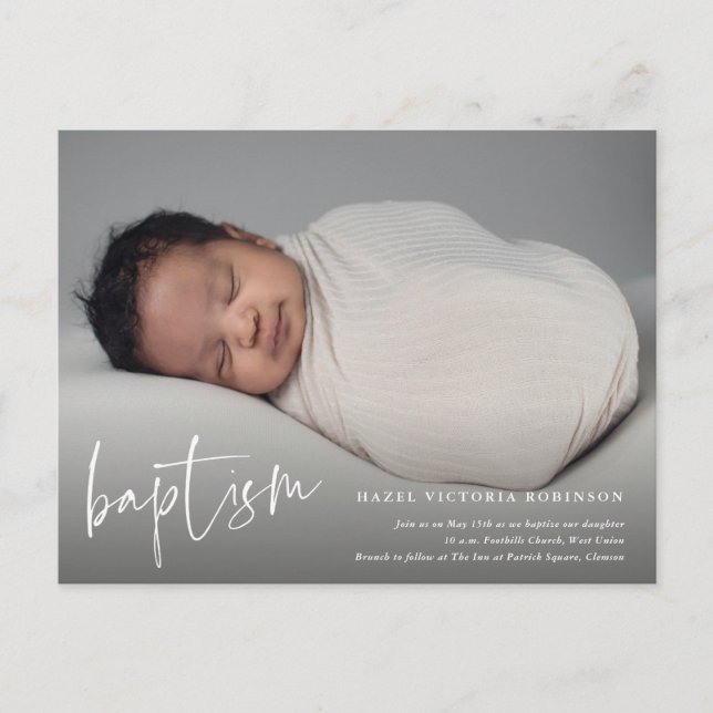Budget Script Baptism & Christening Invitation Postcard (Front)