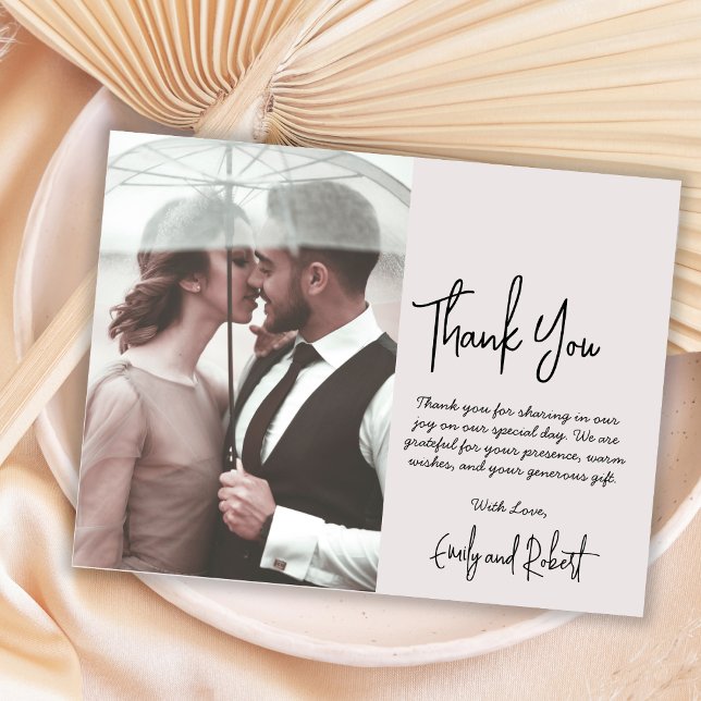 Budget Script Beige Wedding Thank You Photo Card (Creator Uploaded)