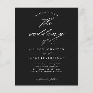 Budget Script Black and White Wedding Invitation