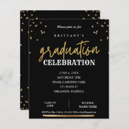Budget Script Black Gold Graduation Invite
