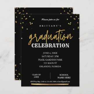 Budget Script Black Gold Graduation Invite